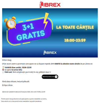 🎉 Ofertă fulger | 3+1 GRATIS ⏰ 18:00-23:59