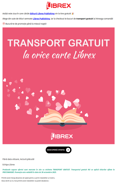🚚 Transportul GRATUIT este activ! Orice carte Librex vine gratis la tine! 📚