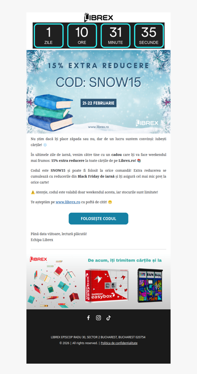 Cod: SNOW15 pentru cărțile preferate! ❄️ 📚