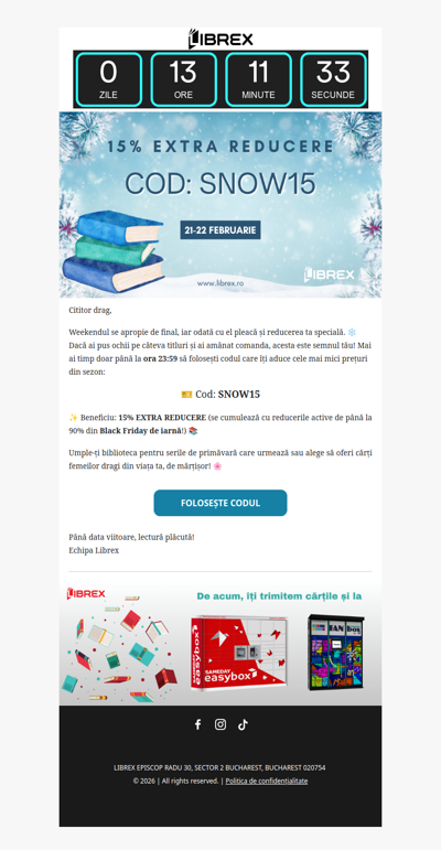 ⌛ Folosește SNOW15 înainte să fie prea târziu! 📚