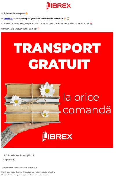 🚚 AZI: Transport gratuit la absolut orice comandă 😍