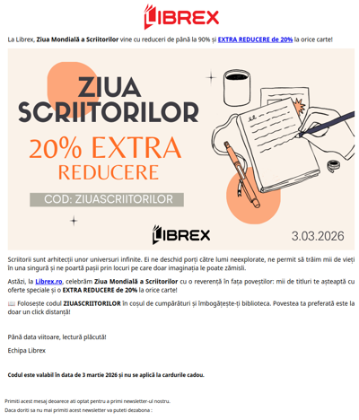 Sărbătorim Ziua Mondială a Scriitorilor cu EXTRA reducere și oferte speciale la mii de titluri 📚