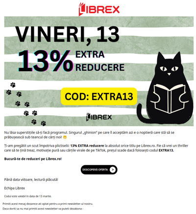 Vineri 13 e cu noroc! 📚 🍀 Ai 13% extra la tot!
