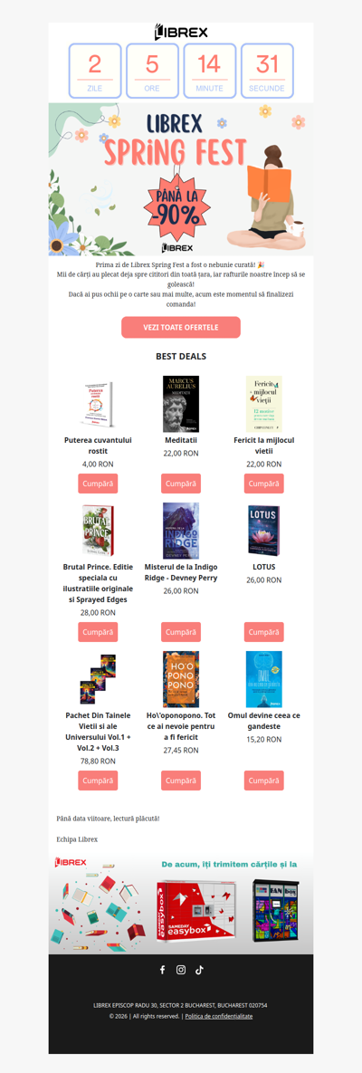 ⏳ Dispar rapid | Mega reduceri în Librex Spring Fest 📚