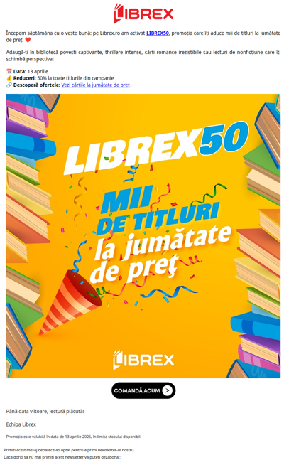 LIBREX50 este activ 😍 Toate cărțile la jumătate de preț