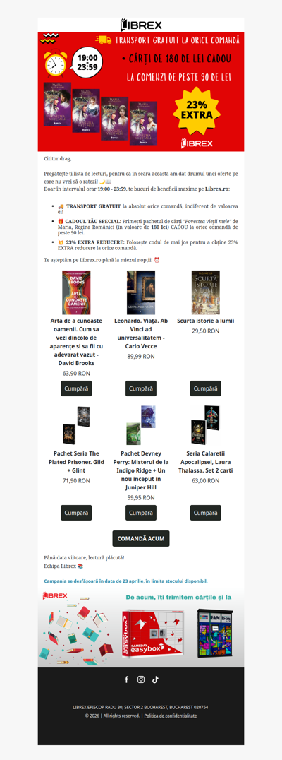 Flash sale ⚡️ Transport gratuit + 23% extra + 4 cărți cadou 🎁