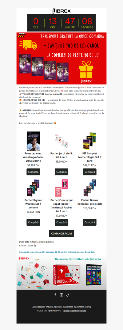 ⚡️ Ultima zi! Transport gratuit + Cadou de 180 de lei 🎁