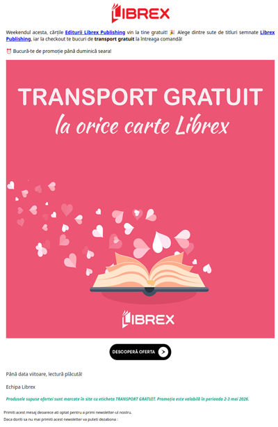 🚚 Transportul GRATUIT este activ! Orice carte Librex vine gratis la tine! 📚