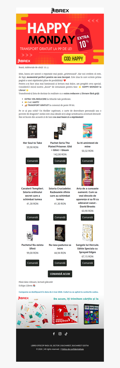 Happy Monday cu livrare gratuită și 10% extra 📚