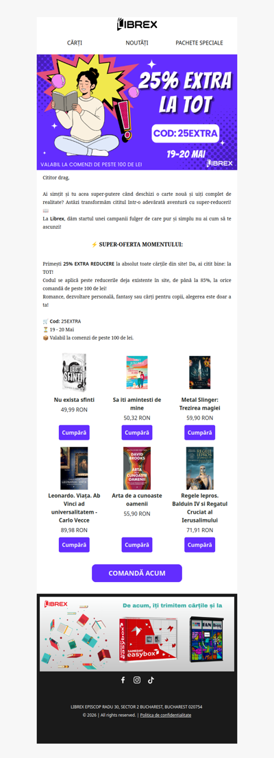 💥 BOOM! 25% EXTRA la TOT ce îți dorești!