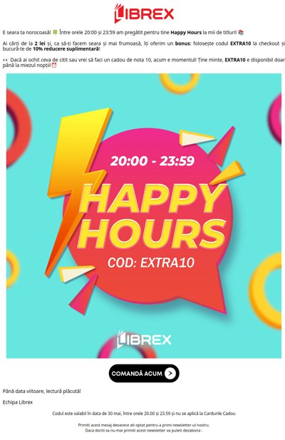 Happy Hours 🥳 EXTRA10 🤑 Cărți de la 2 lei