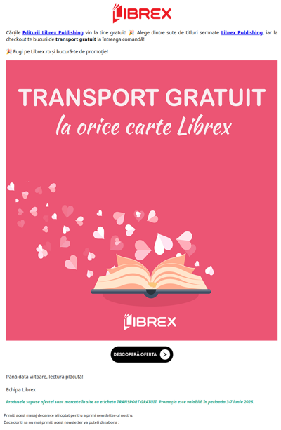 🚚 Transportul GRATUIT este activ! Orice carte Librex vine gratis la tine! 📚