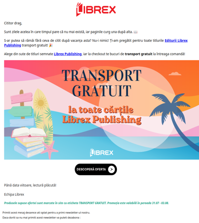 🚚 Transportul GRATUIT este activ! Orice carte Librex vine gratis la tine! 📚
