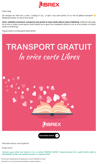 🚚 Transportul GRATUIT este activ! Orice carte Librex vine gratis la tine! 📚