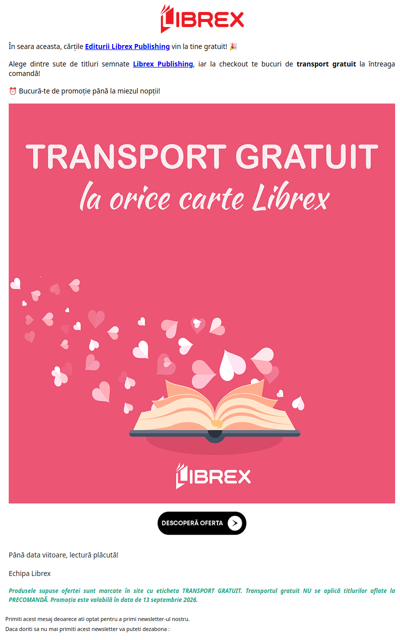 🚚  Ultimele ore de Transportul GRATUIT! 📚