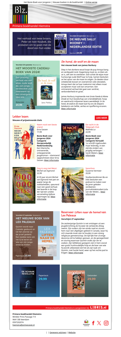 Reserveer het nieuwe boek van Sally Rooney, James Norbury, Lex Paleaux en meer...