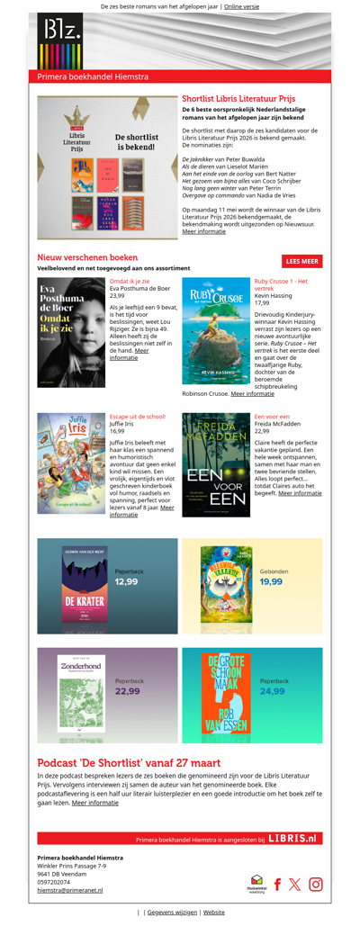 De shortlist van de Libris Literatuur Prijs is bekend | Nieuw verschenen boeken