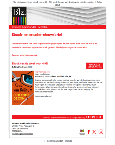 Erratum Ebook Hier komt de zon van Kees van Beijnum