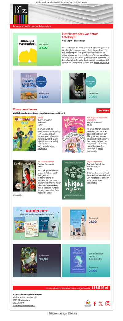 Reserveer nieuwe boeken van onder andere Connie Palmen, Yotam Ottolenghi en Lex Paleaux
