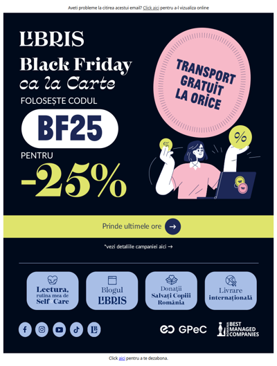 ⏰ Ultimele ore cu reduceri și Transport GRATUIT de Black Friday 🖤