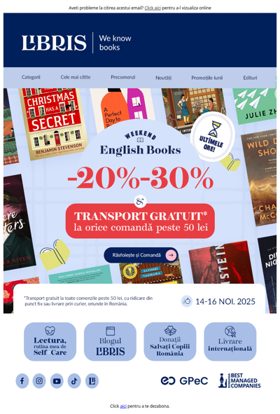 🚚Transport GRATUIT peste 50 lei & -20% -30% în English Books Weekend!🍂