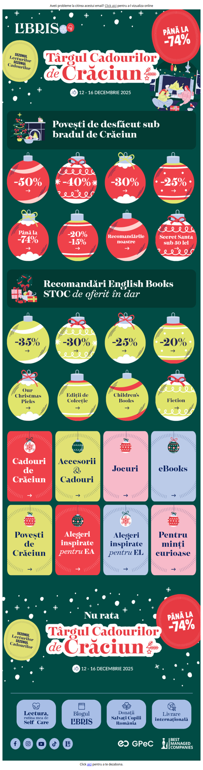 🎄Nu rata Târgul cadourilor de Crăciun!🎀Cărți, jocuri și accesorii la REDUCERE!