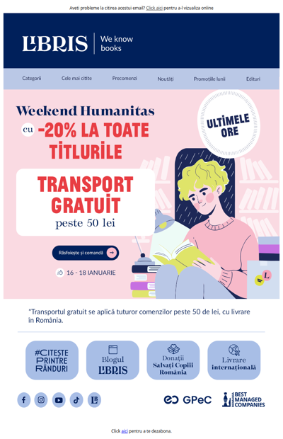 Expiră în curând! ⏰ -20% la Editura Humanitas și Transport GRATUIT peste 50 lei 🚚