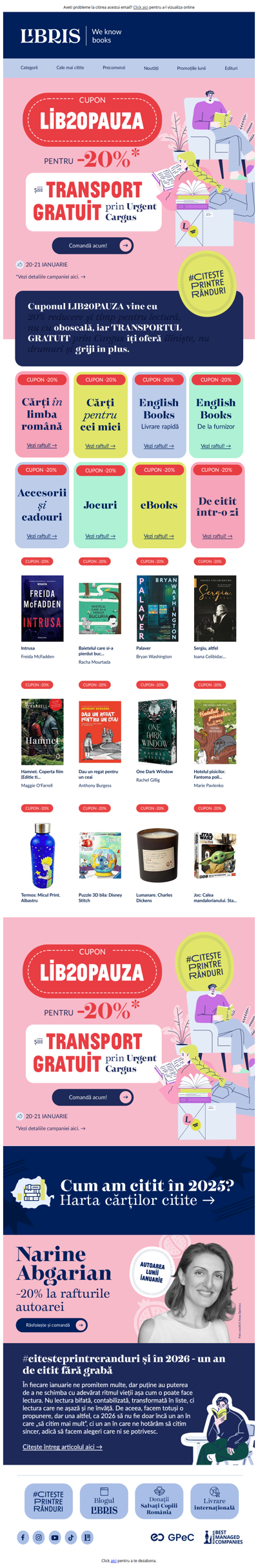 Cupon -20% 🎟️ șiii Transport Gratuit prin Cargus!