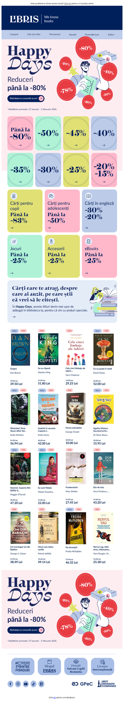Cărțile preferate la -80%, -50%,-45%,-40%.⚡Happy Days continuă!