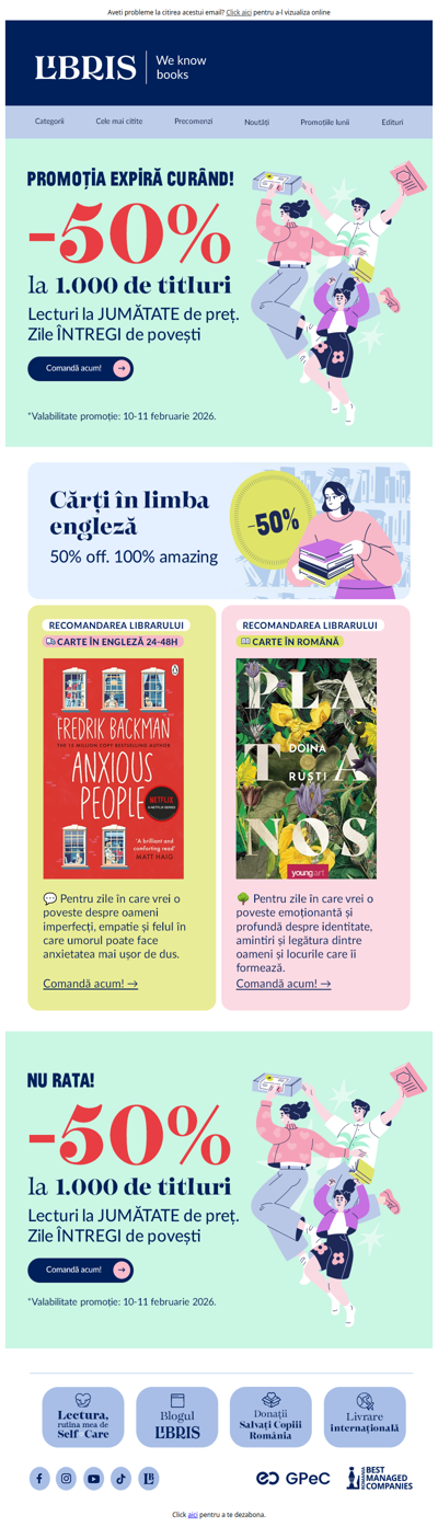 Promoția expiră! ⏱️ -50% la 1.000 de titluri!