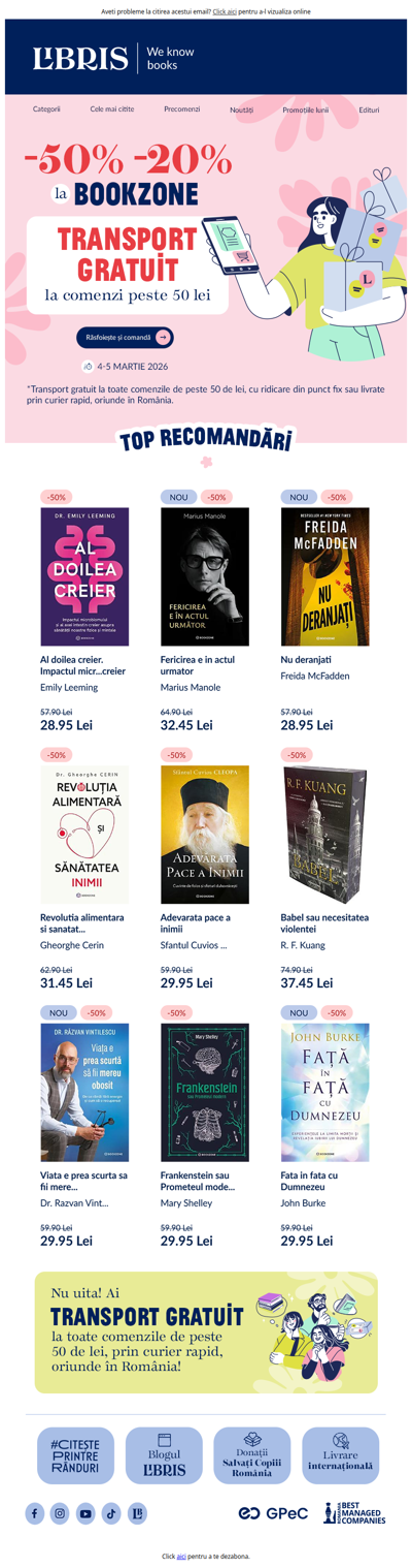 Transport Gratuit la comenzi peste 50 lei 😍 Bookzone cu -50% -20%.