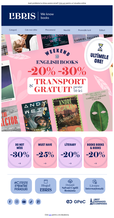 🪂Transport GRATUIT* în Weekend English Books!🌸