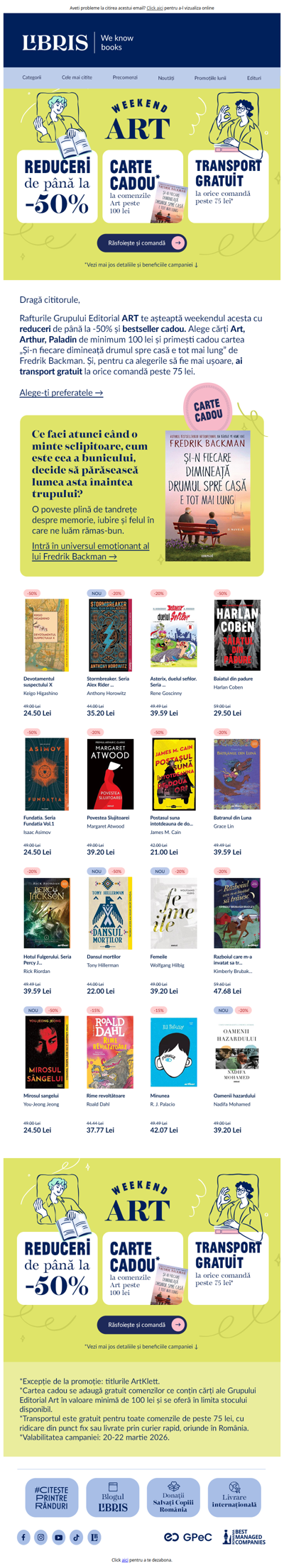 Până la -50%, Carte Cadou*🎁 și Transport Gratuit peste 75 lei!🎊