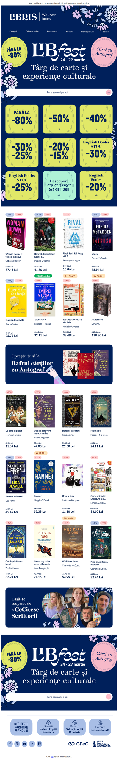 Hai la LIBfest!🔖REDUCERI până la -80% &🎙️Recomandări de la scriitori 👉