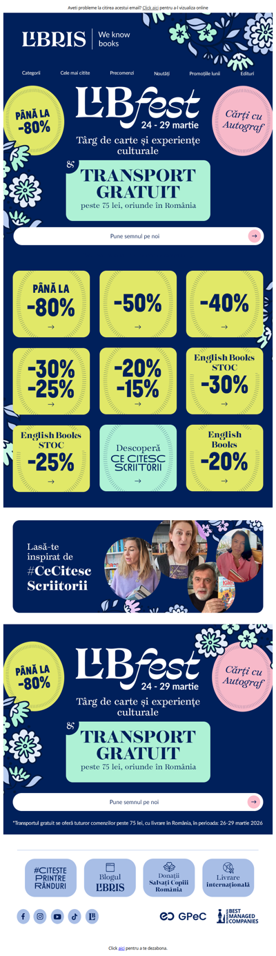 😱Și REDUCERI și 🚗Transport GRATUIT* în LIBfest!