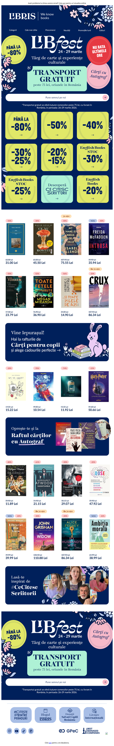 📢REDUCERI 🚗Transport GRATUIT* și recomandări | Ultima zi de LIBfest!