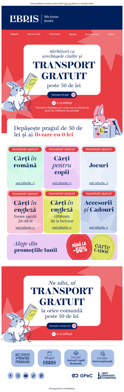 Transportul? GRATUIT peste 50 de lei 🚚 Află perioada »