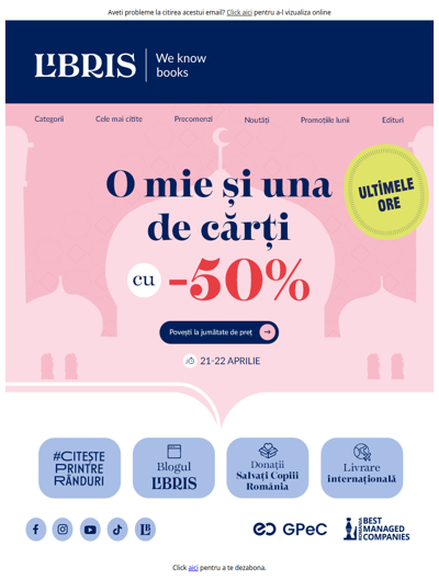 ⏰ Ultimele ore: 1001 de titluri la -50% »