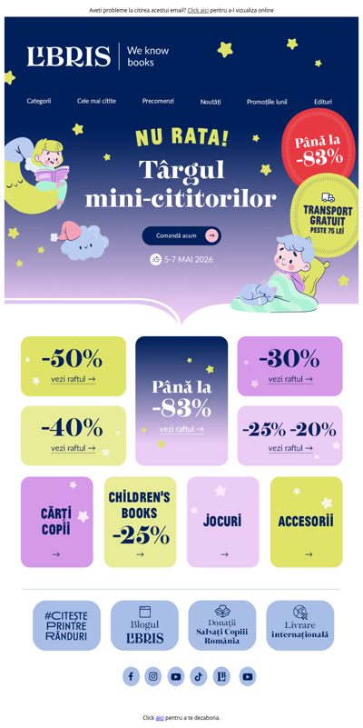 ⏳Transport GRATUIT* și REDUCERI până la -83% în Târgul mini-cititorilor! 🏰