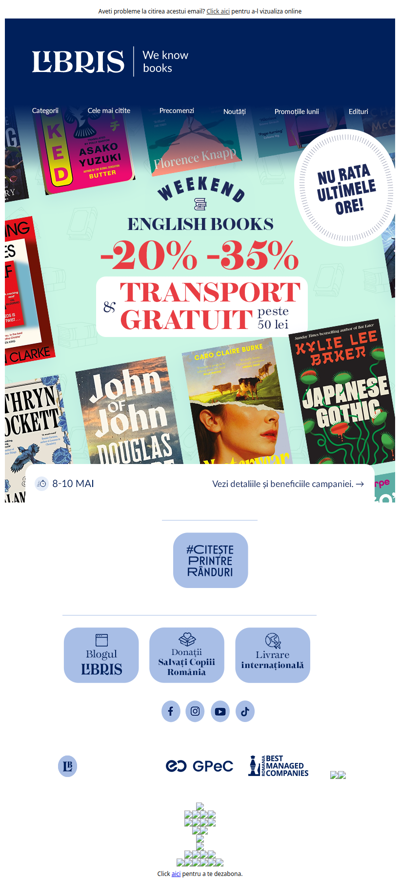 ⏳Nu rata TRANSPORT GRATUIT* și -20% -35% 💙 English Weekend!