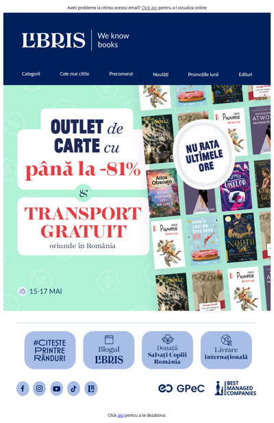 ⏳Nu rata! Până la -81% și Transport gratuit! ❤️‍🔥Stocurile sunt limitate în Outletul de Carte!