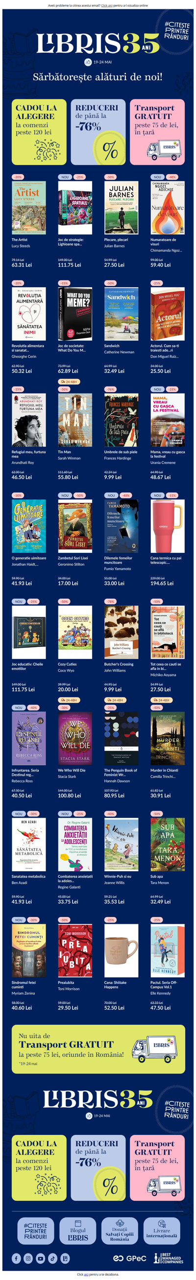 🎁REDUCERI aniversare și Cadou la alegere*! Hai la răsfoit de 35 ani Libris!