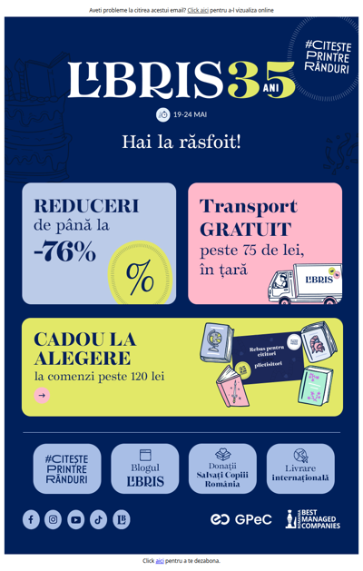 🎂REDUCERI și CADOURI aniversare*! în plus, Transport GRATUIT peste 75 lei!💙