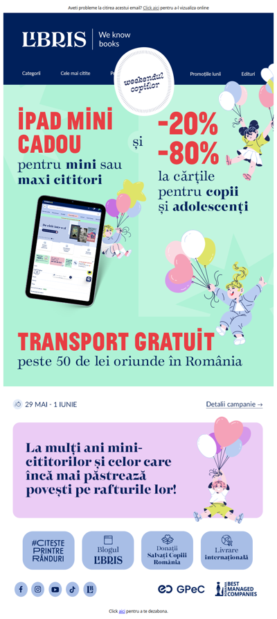 🎨 1 Iunie, ultima zi cu promoție: iPad mini CADOU și -20% -80% la cărți pentru copii & YA »