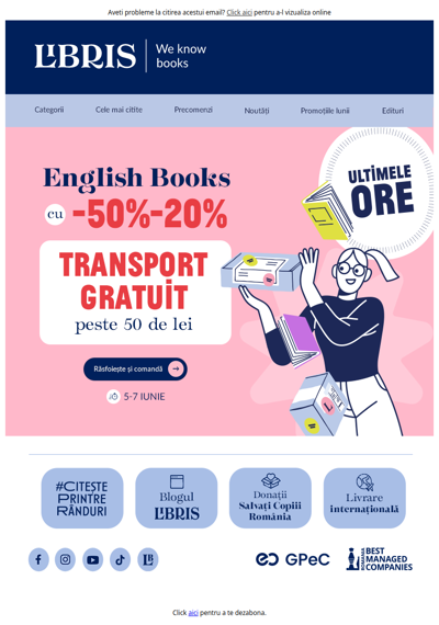 ⏳ Promoția expiră azi! Reduceri de până la -50% la English Books + transport GRATUIT peste 50 lei »