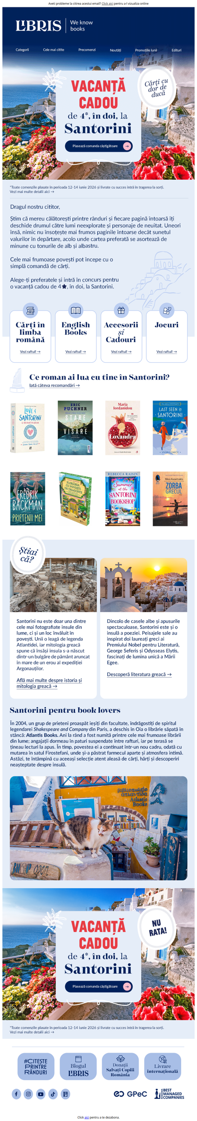 🌊Vacanță Cadou de 4*, în doi, la Santorini🥰 Plaseză comanda câștigătoare!
