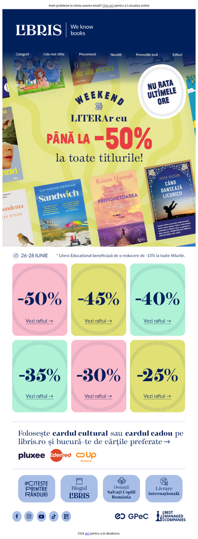 🍉Nu rata 🍉Până la -50% în Weekendul LITERAr! Ultimele ore⌛