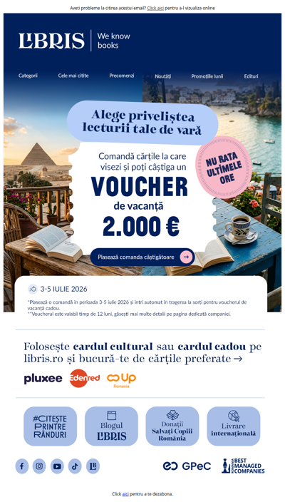 ⏳Nu rata! Voucher 2.000 € 🏖️pentru Vacanța ta de cititor >