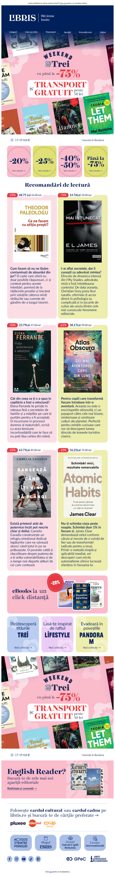 ✄┈Până la -75% și 🚀Transport Gratuit*! Nu rata Weekendul TREI!