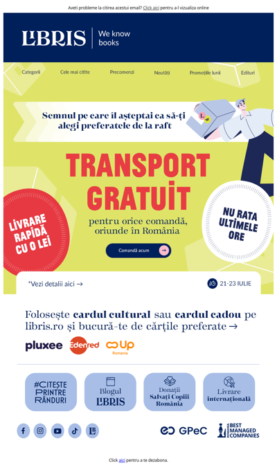 Nu rata🔥TRANSPORT GRATUIT🔥 la orice comandă, oriunde în România!